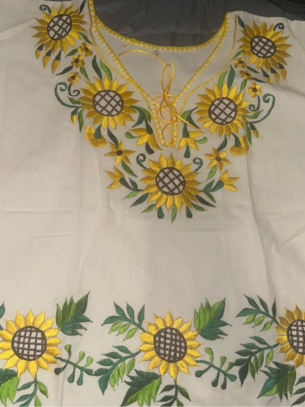 Sunflower Mexican Embroidered White Women's Top
